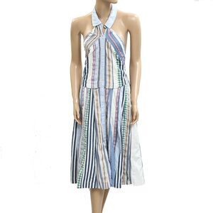By Anthropologie Maeve Collared Halter Shirt Dress Striped Printed XS New 281675